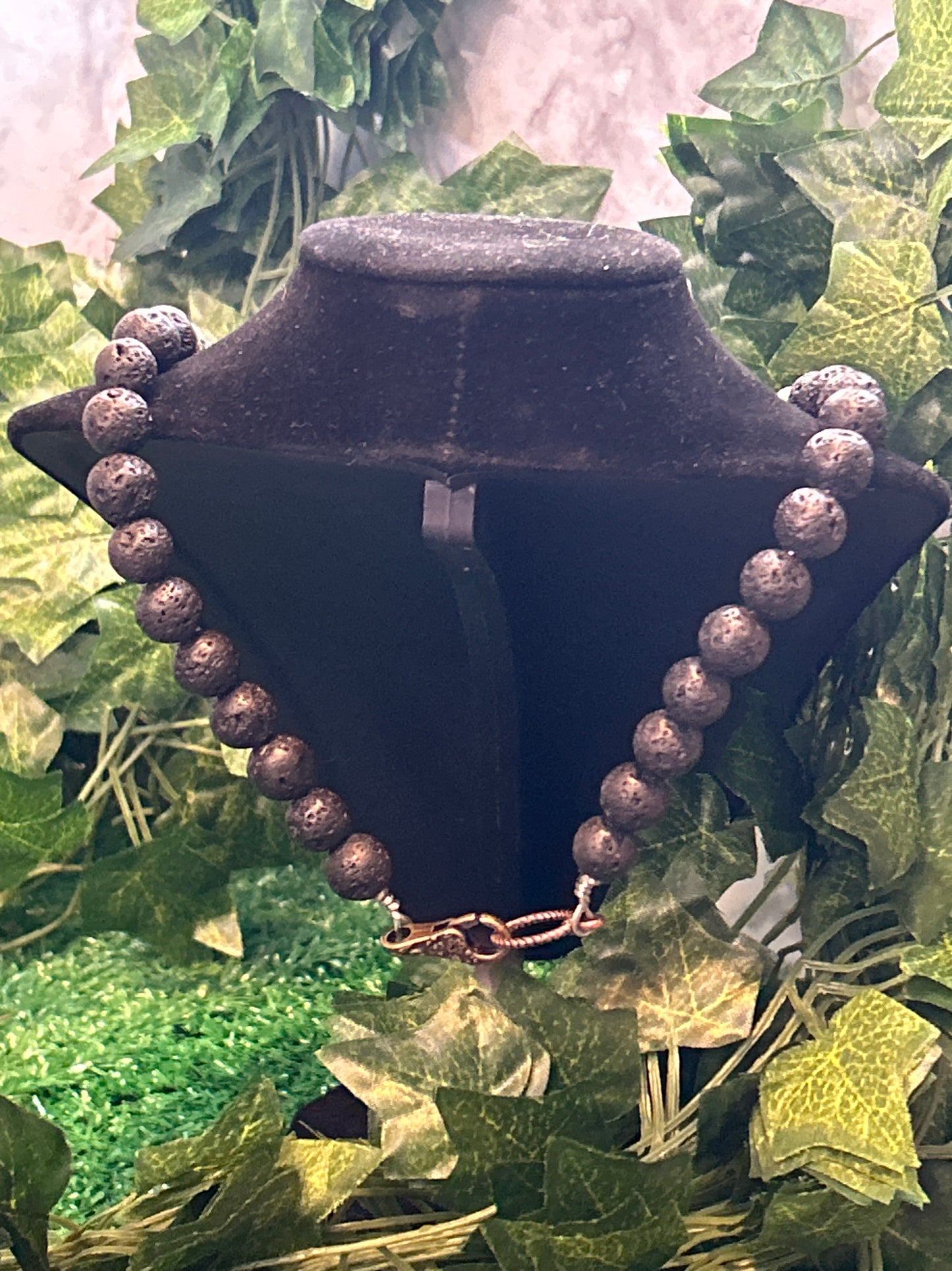 Handmade Lava Beaded Necklace w/ Pendant