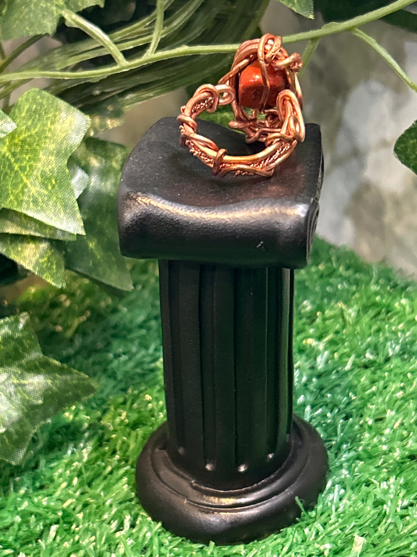 Handmade Copper Ring w/ Red Jasper Stone