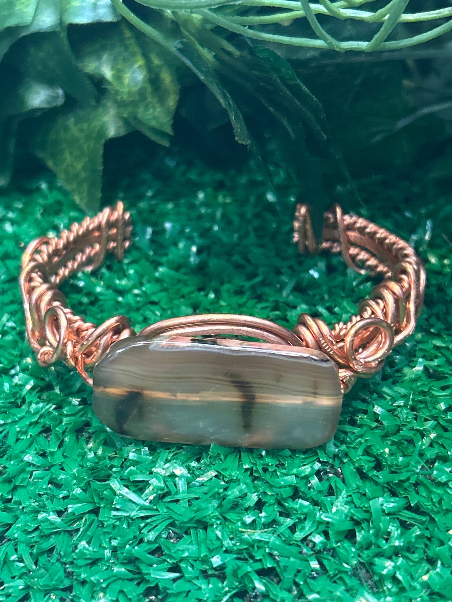 Handmade Copper Bracelet w/ Brown Agate Stone