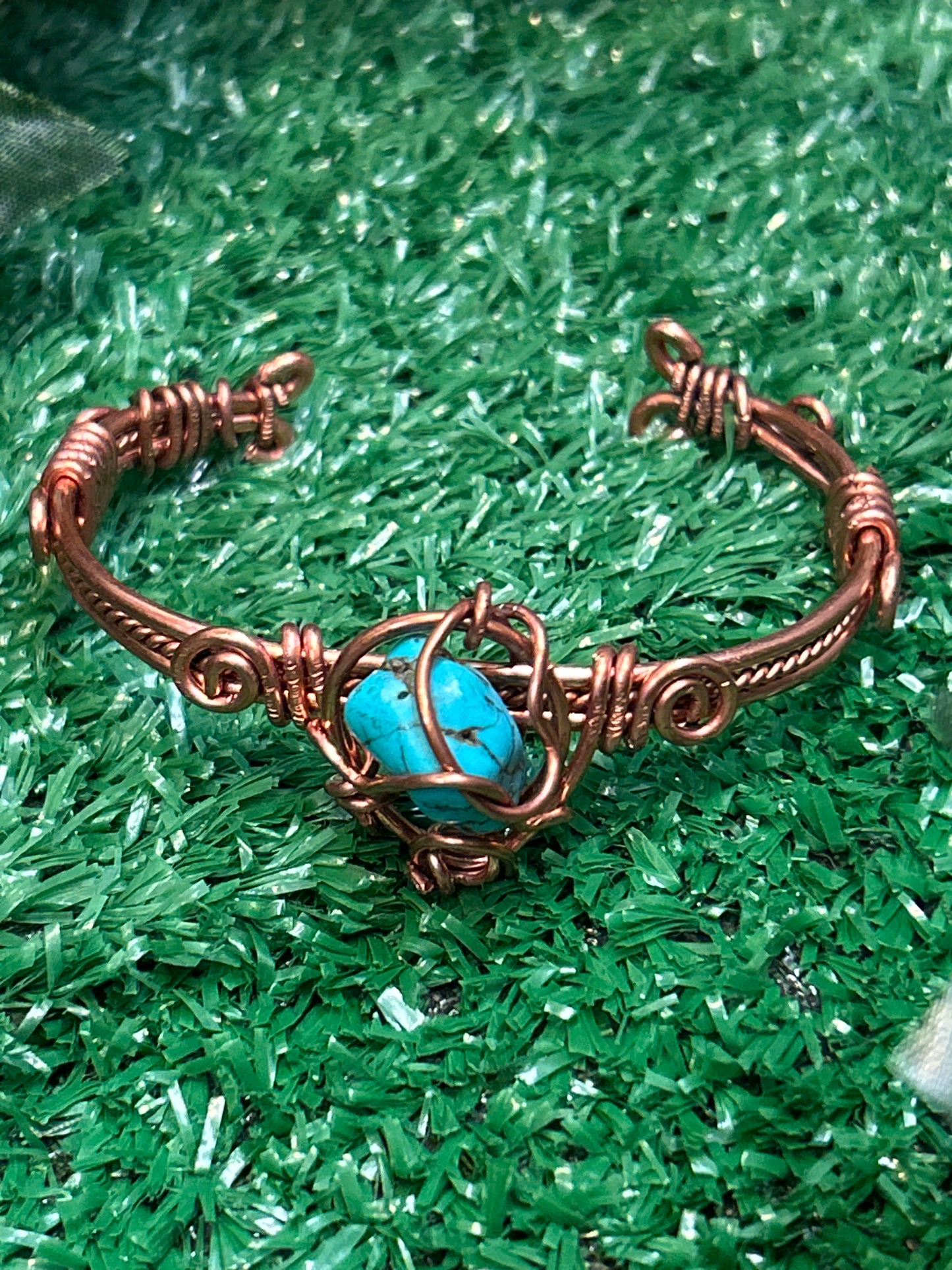 Handmade Copper Bracelet w/ Turquoise Stone
