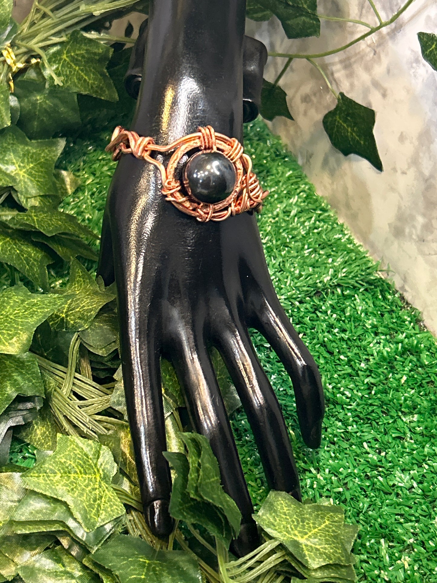 Handmade Copper Bracelet w/ Hematite Cabochon Stone