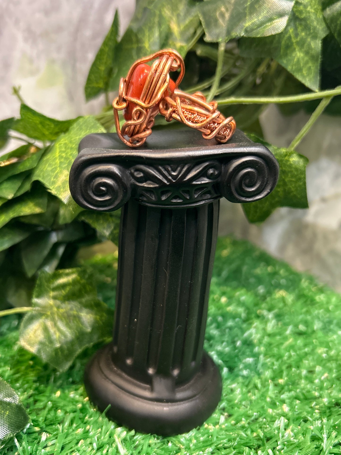 Handmade Copper Ring w/ Red Jasper Stone