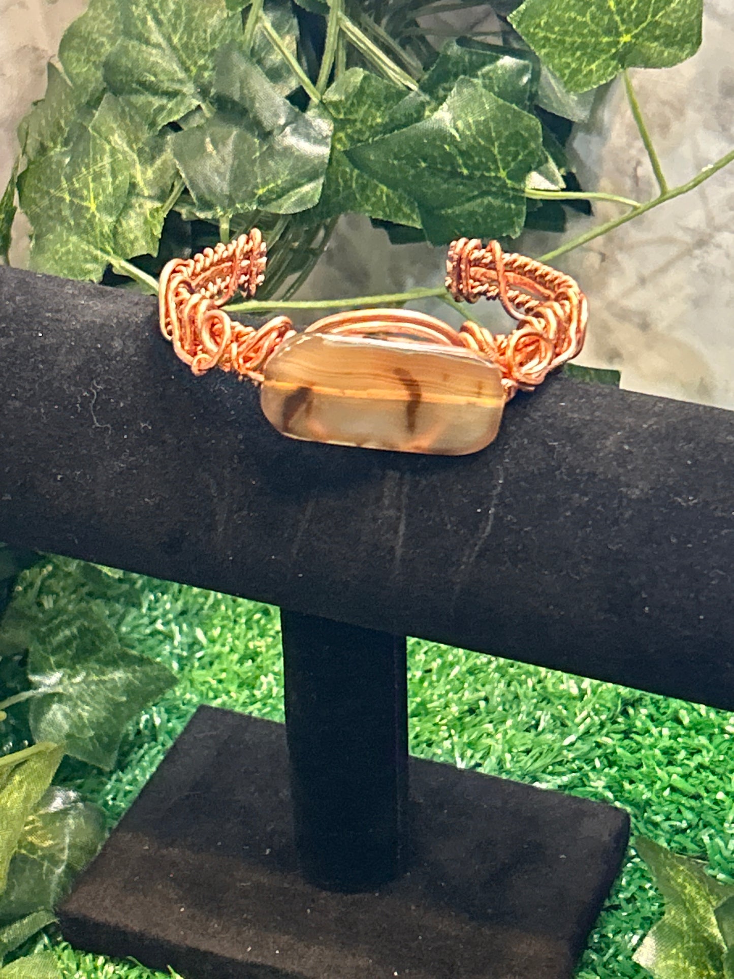 Handmade Copper Bracelet w/ Brown Agate Stone
