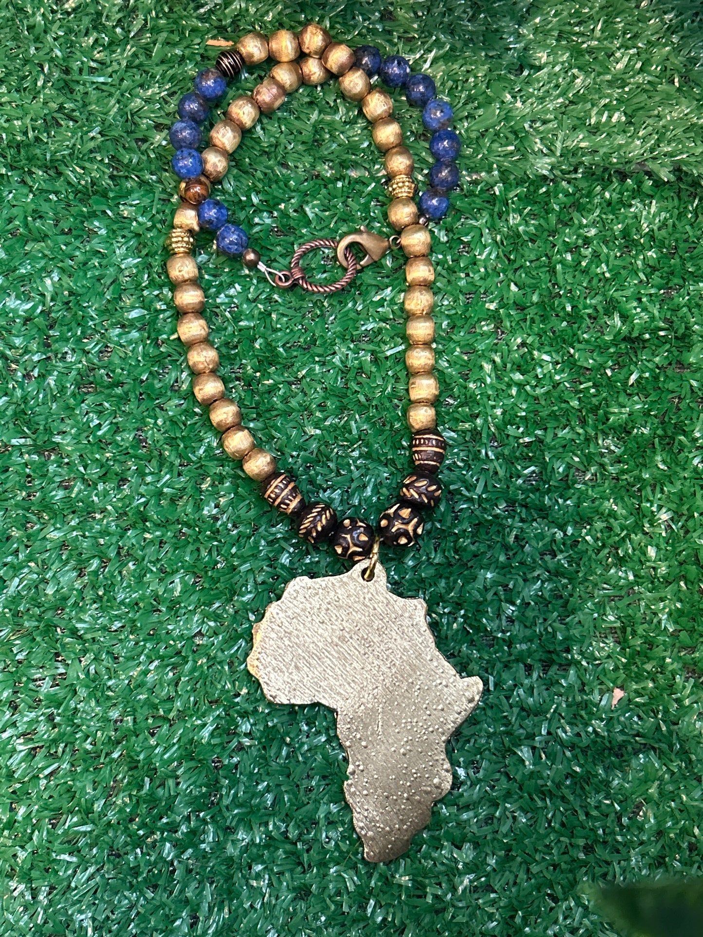Handmade Beaded Necklace w/ Africa Pendant