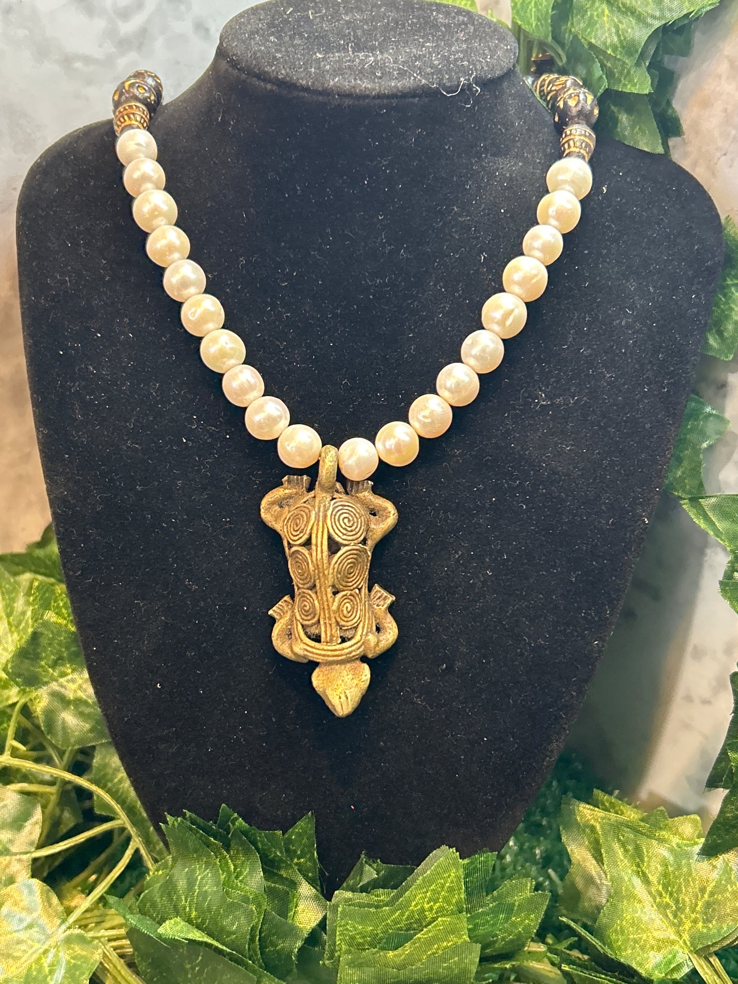 Handmade Pearls & Beaded Necklace w/ Turtle Pendant
