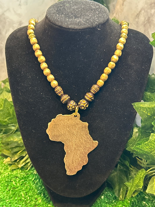 Handmade Beaded Necklace w/ Africa Pendant