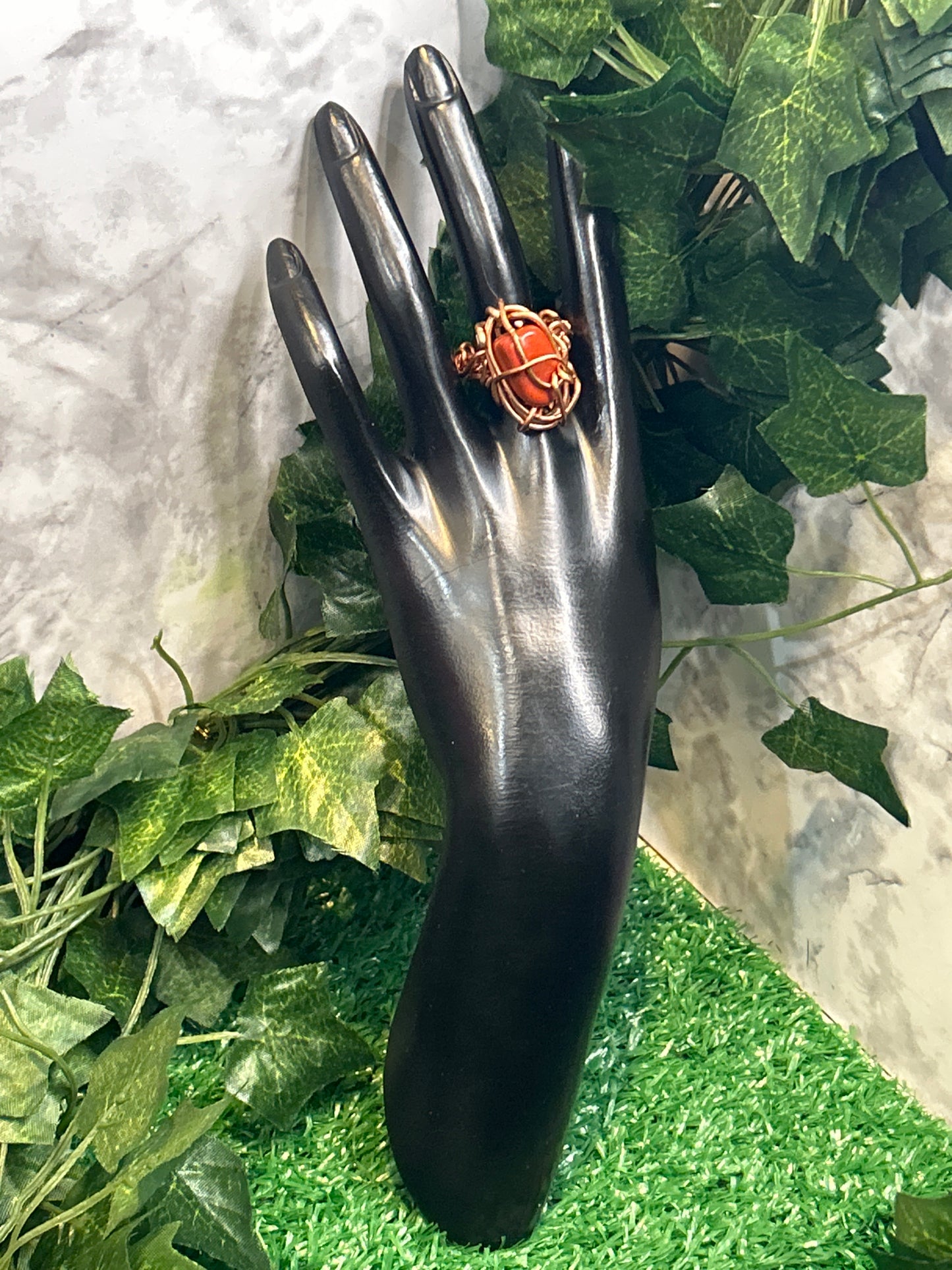Handmade Copper Ring w/ Red Jasper Stone