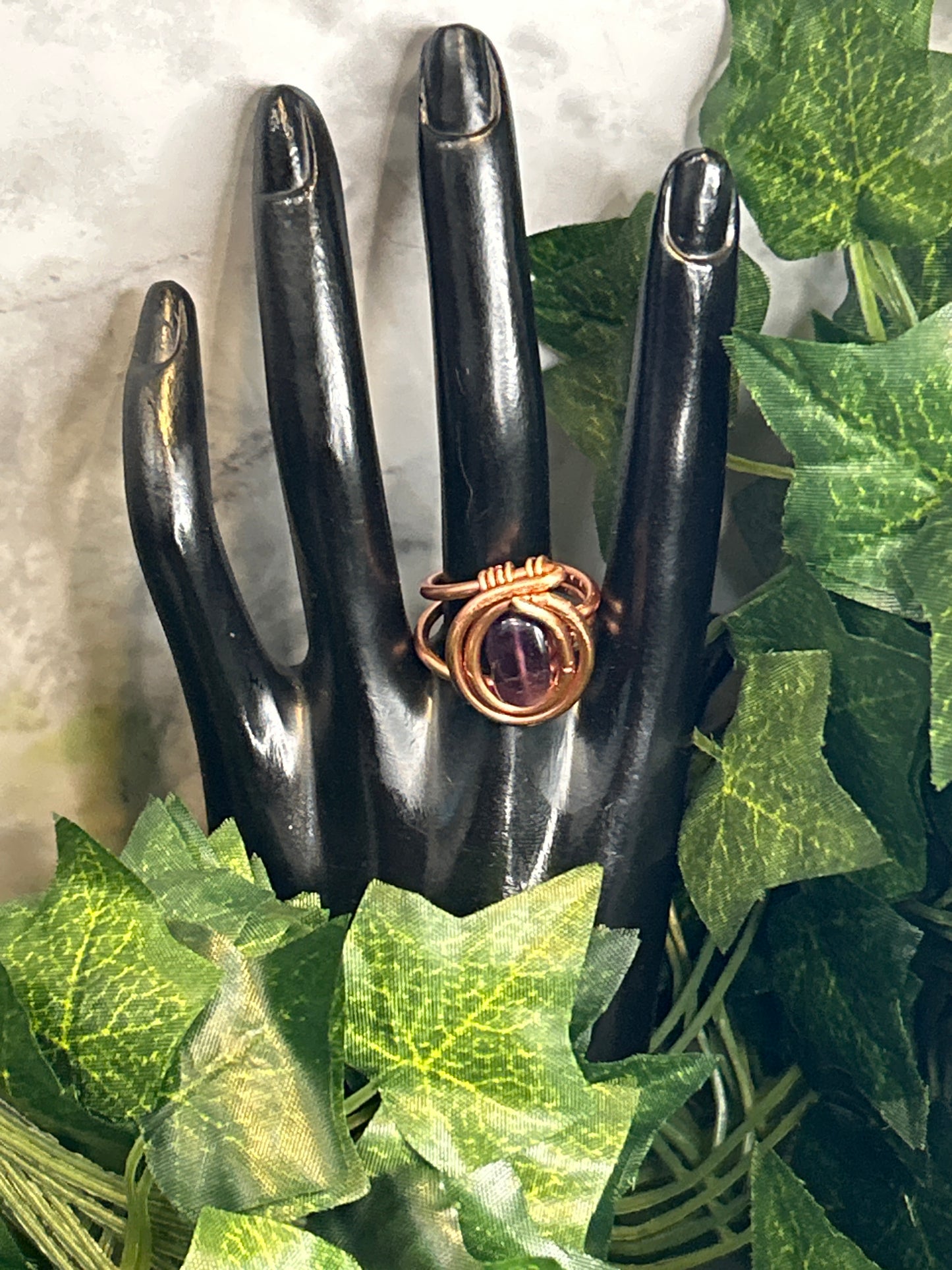 Handmade Copper Ring w/ Amethyst Gem