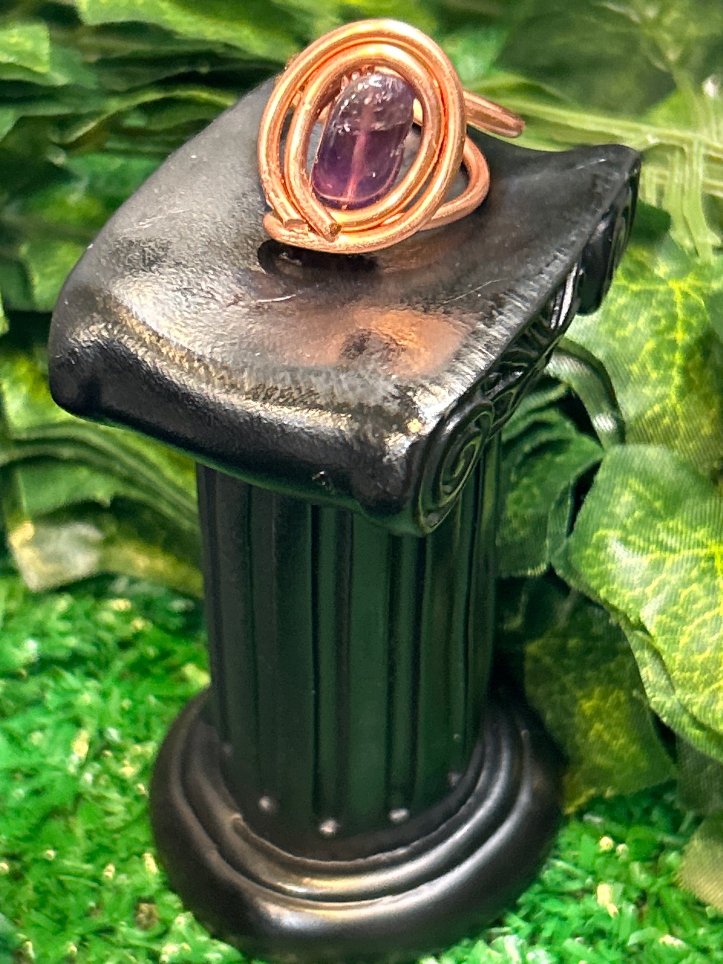 Handmade Copper Ring w/ Amethyst Gem
