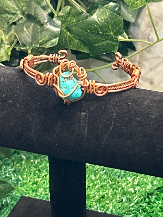 Handmade Copper Bracelet w/ Turquoise Stone