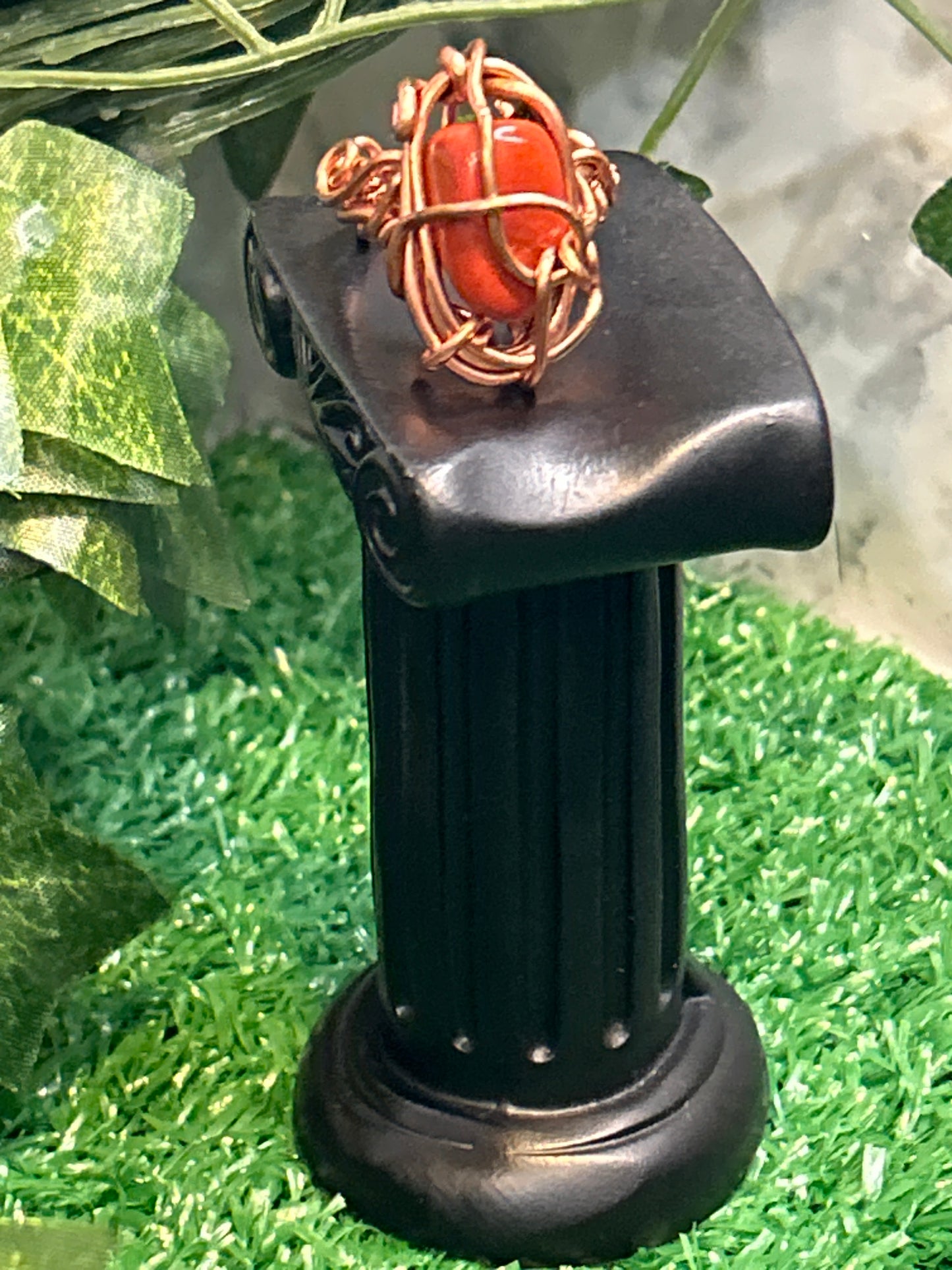 Handmade Copper Ring w/ Red Jasper Stone
