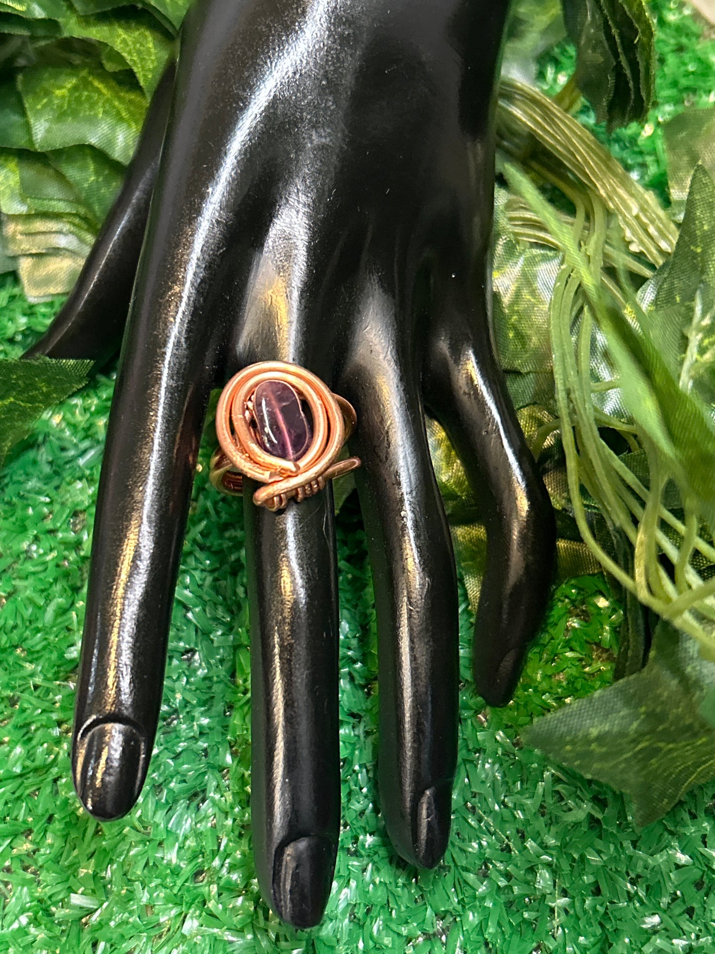 Handmade Copper Ring w/ Amethyst Gem