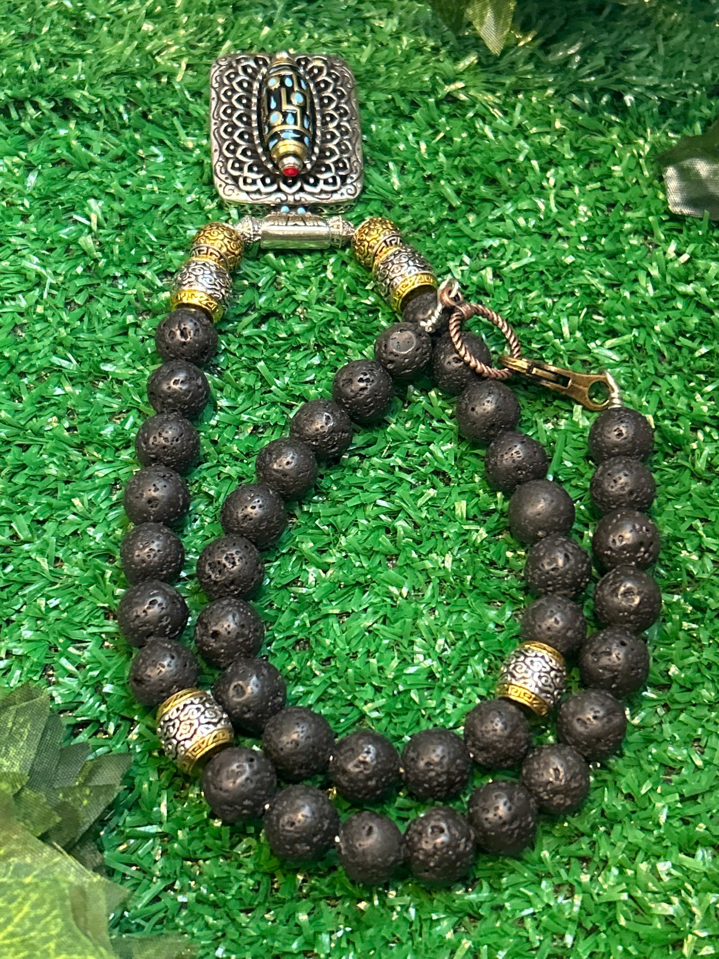 Handmade Lava Beaded Necklace w/ Pendant