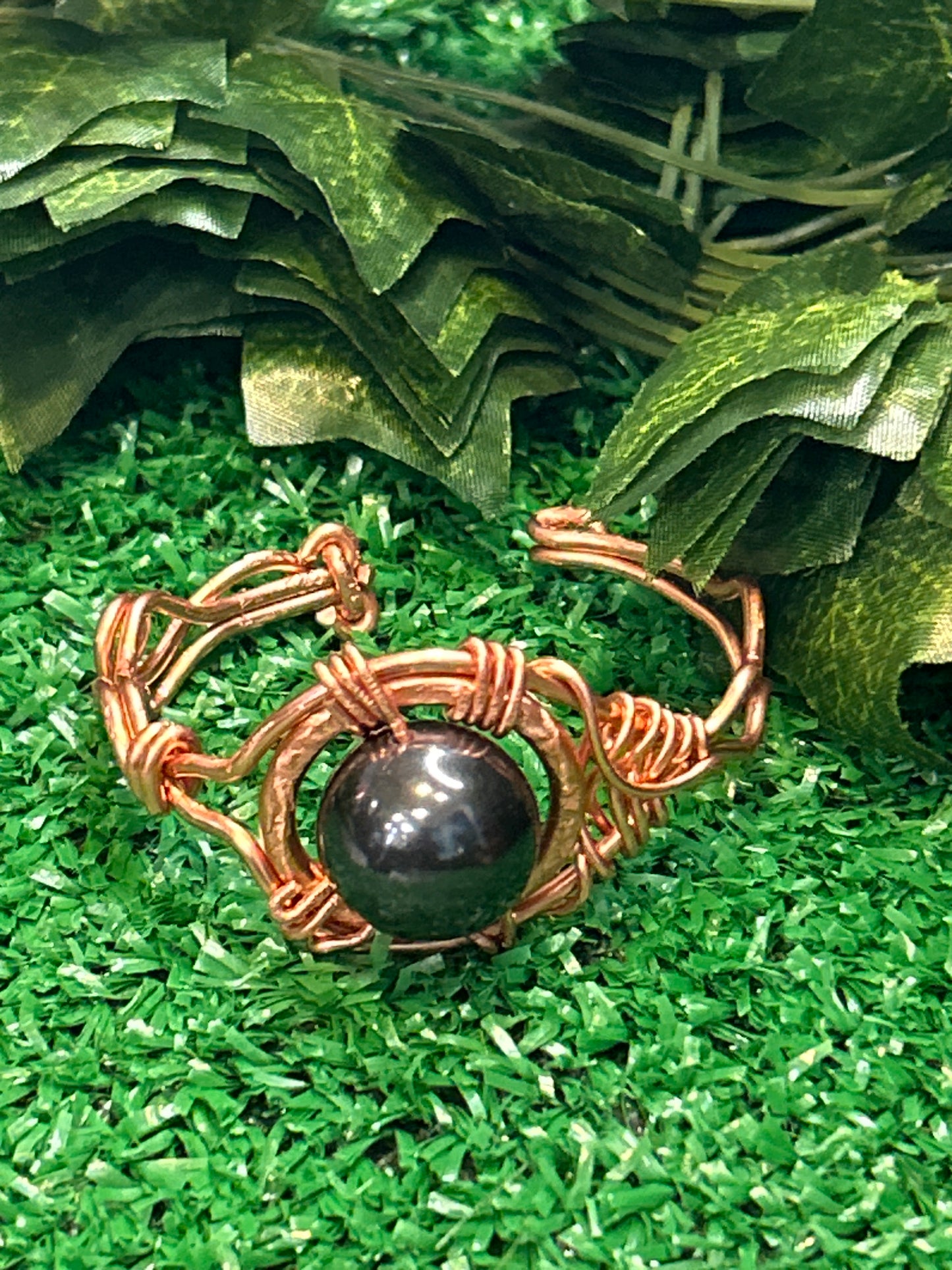 Handmade Copper Bracelet w/ Hematite Cabochon Stone