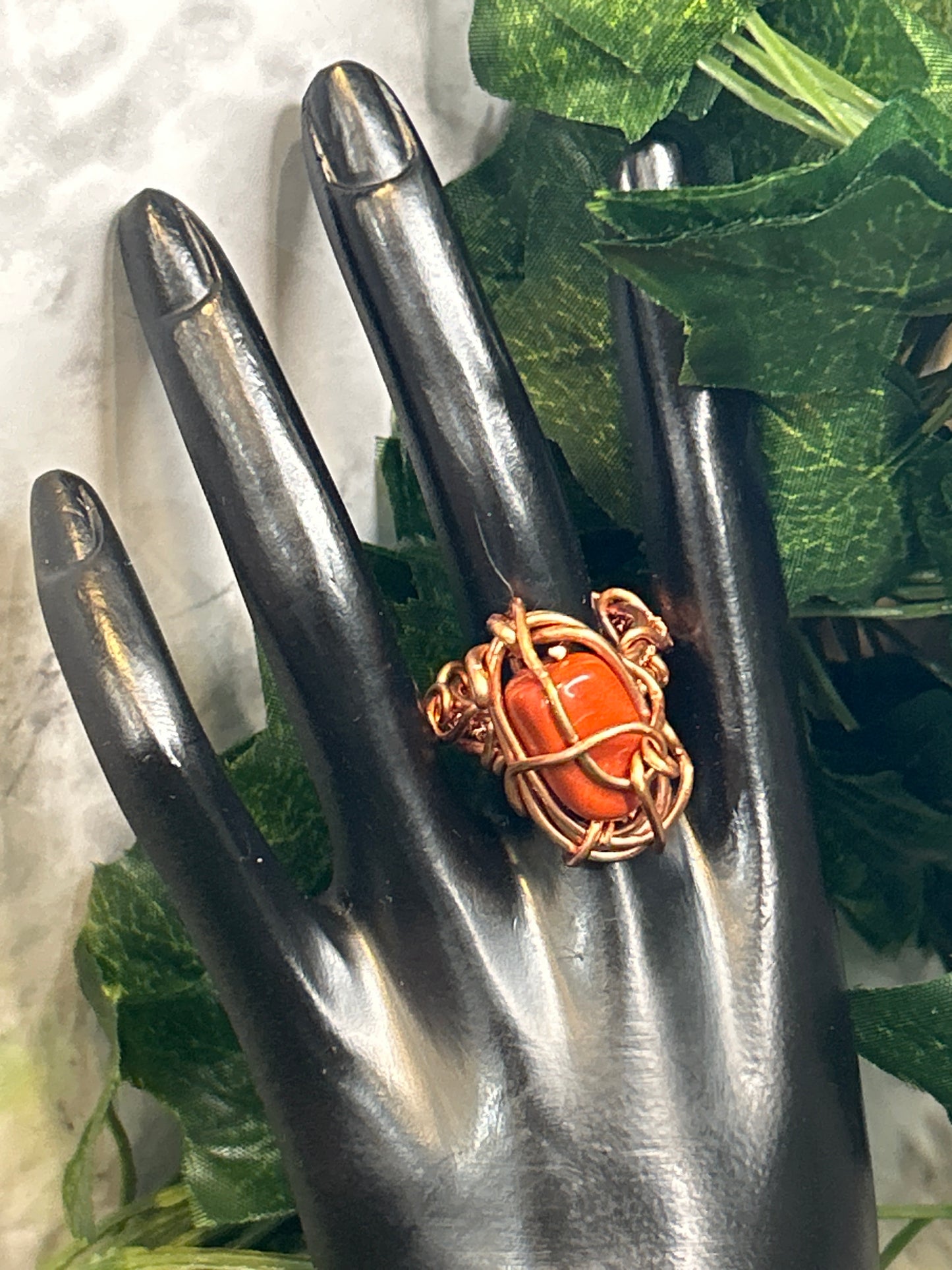 Handmade Copper Ring w/ Red Jasper Stone