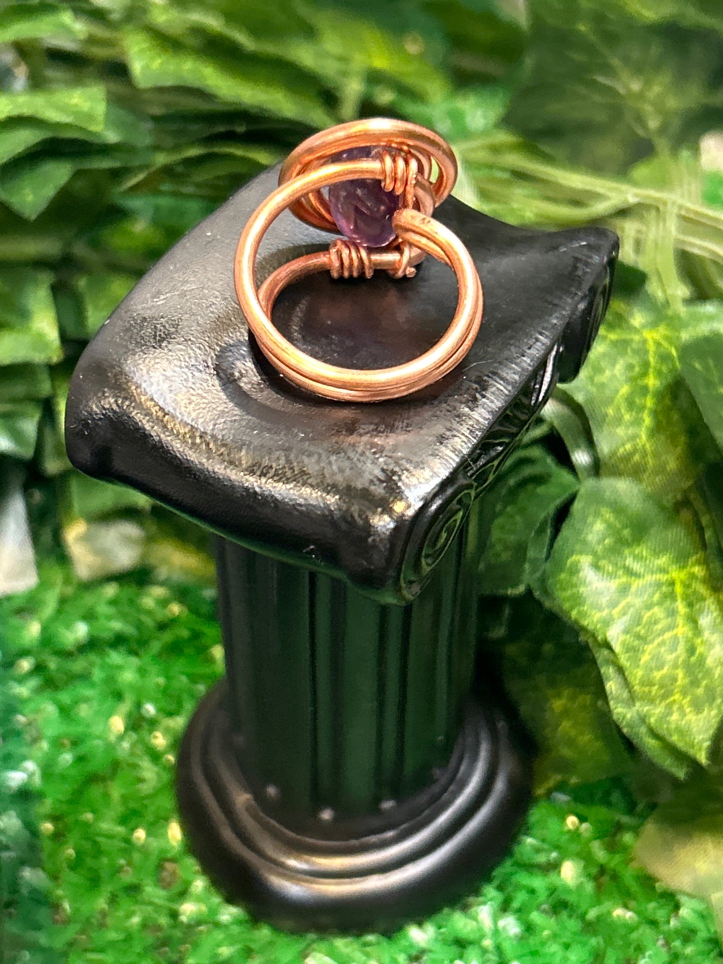 Handmade Copper Ring w/ Amethyst Gem